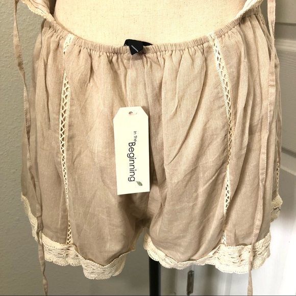 In The Beginning Romper Beige Crisscross Back Sz M - Picture 3 of 10